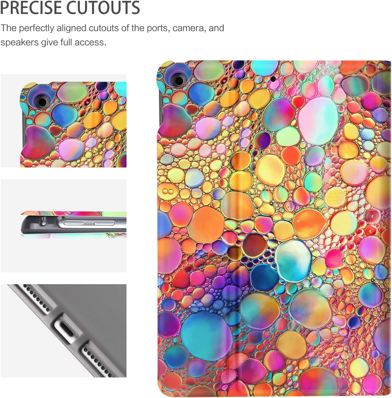 Case for Ipad 9Th Generation, for Ipad 8Th/7Th Generation Case, for Ipad Case 9Th Geneeration 10.2 Inch Multi-Angle Viewing with Adjustable Stand Auto Wake Sleep Function, Colored Art Bubbles
