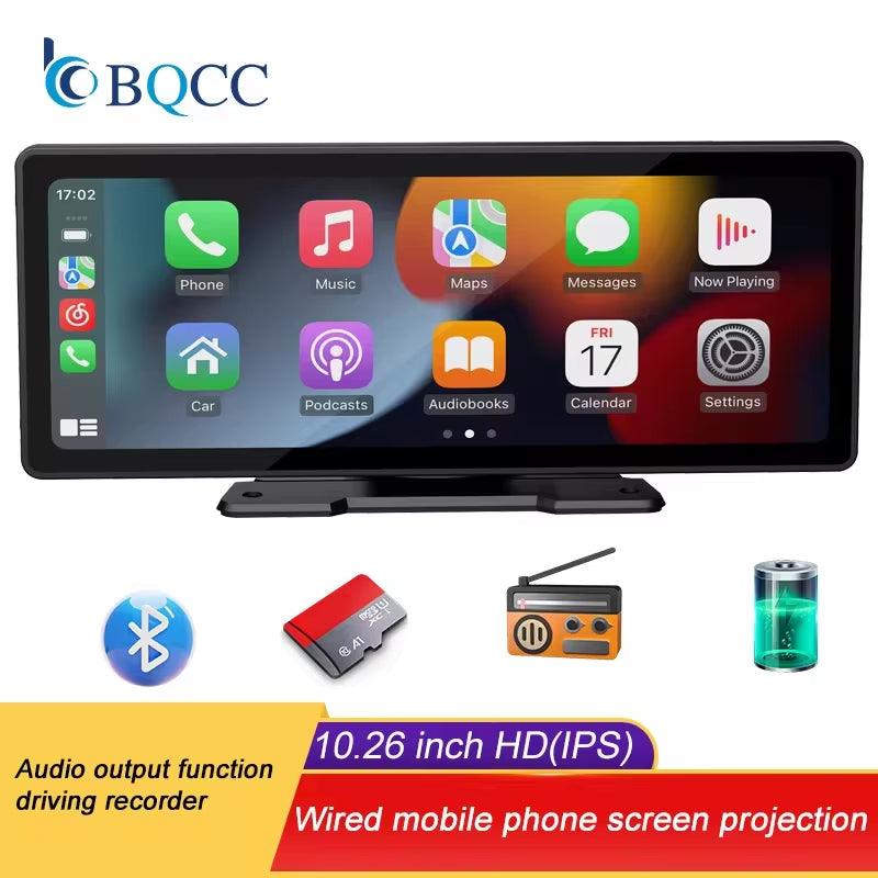 10.26 Inch Portable Wireless Carplay Screen HD Rear Reversing Camera Car Radio DVR MP5 Multimedia Video Player Android Auto